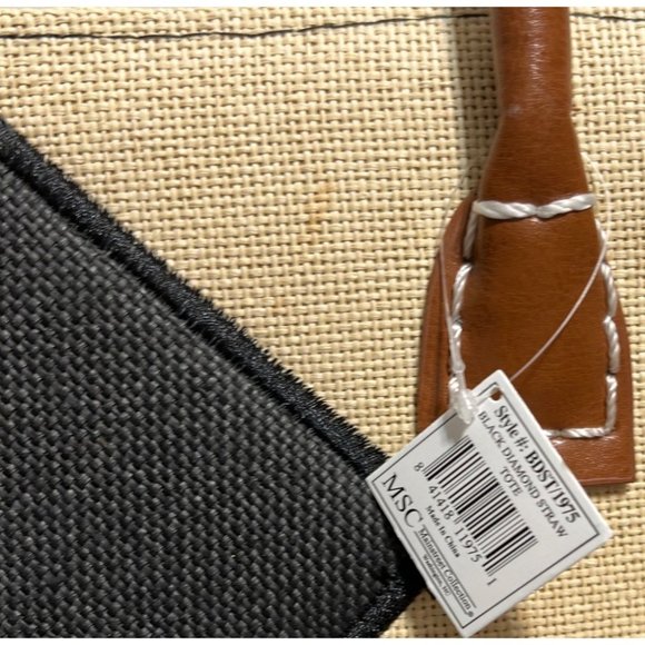 LARGE Diamond straw tan black tote bag NWT Summer beach pool farmer's market new - Picture 4 of 13